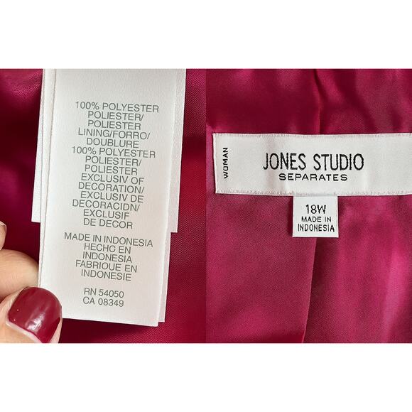 Jones Studio Blazer Women 18W Pink Fuchsia 3 Button Lined Career Jacket Preppy - Picture 8 of 12